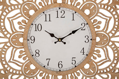 Reloj de pared tallado Ø 60 cm madera natural