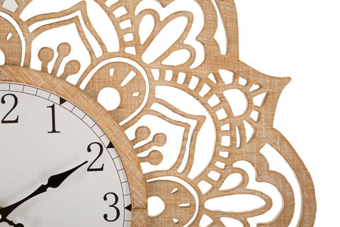 Reloj de pared tallado Ø 60 cm madera natural