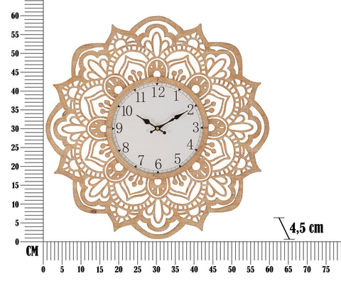 Reloj de pared tallado Ø 60 cm madera natural