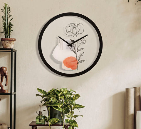 Reloj de pared redondo con diseño de rosa