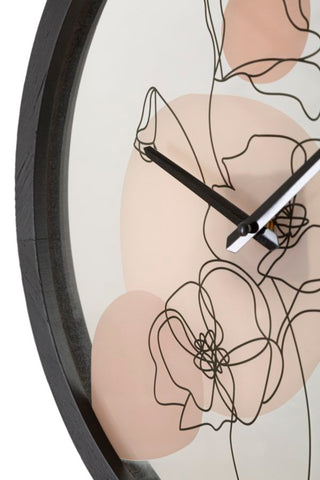 Reloj de pared redondo con motivos florales