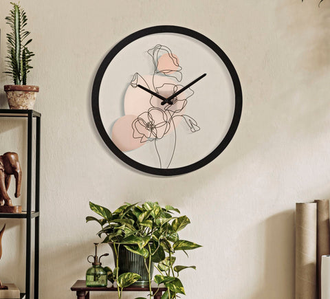 Reloj de pared redondo con motivos florales