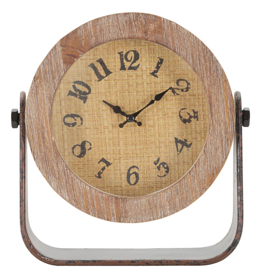 Horloge de table ronde métal et bois naturel