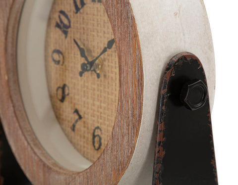 Horloge de table ronde métal et bois naturel