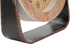 Horloge de table ronde métal et bois naturel