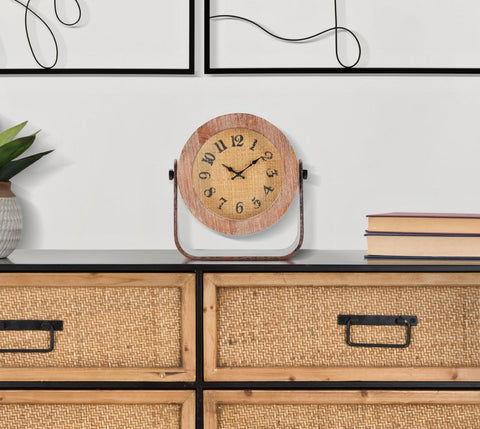 Horloge de table ronde métal et bois naturel
