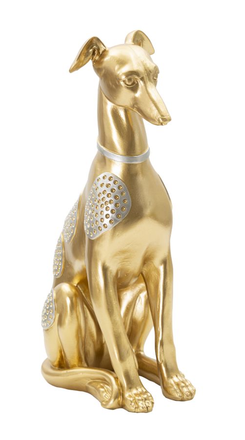 Estatua de perro sentado dorado decoraciones plateadas