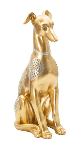 Estatua de perro sentado dorado decoraciones plateadas