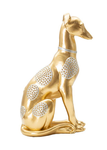 Estatua de perro sentado dorado decoraciones plateadas