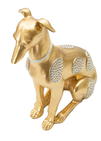 Estatua de perro sentado dorado decoraciones plateadas