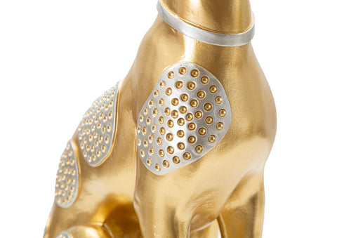 Estatua de perro sentado dorado decoraciones plateadas