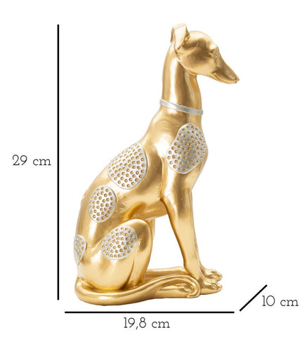 Estatua de perro sentado dorado decoraciones plateadas