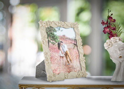 Cadre photo décoré de feuilles Crème