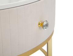 Table basse ronde Montpellier imitation marbre et Tissu crème structure métal doré