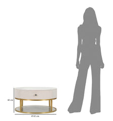 Table basse ronde Montpellier imitation marbre et Tissu crème structure métal doré