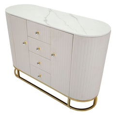 Buffet Montpellier Crème Tissu matelassé et métal doré