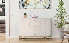 Buffet Montpellier Crème Tissu matelassé et métal doré