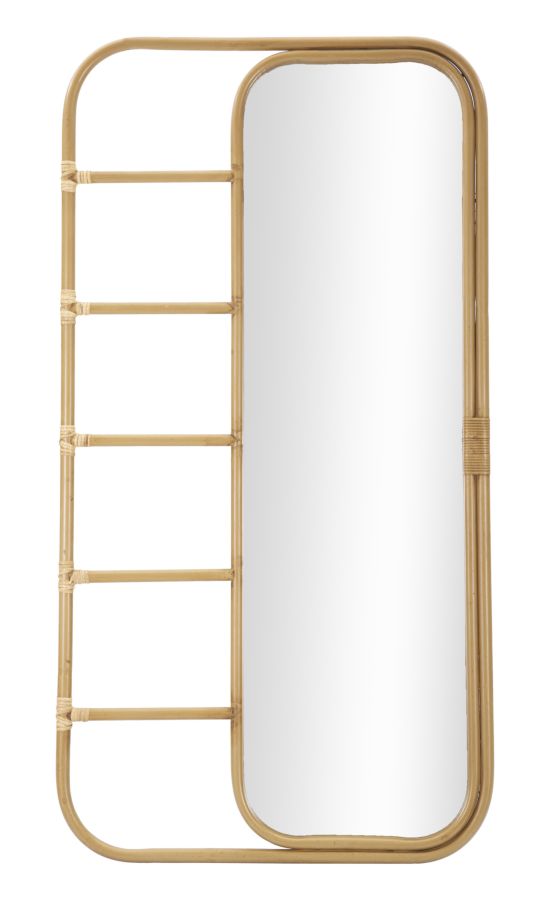 Miroir sur pied rectangulaire Panama Métal et Rotin