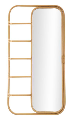 Miroir sur pied rectangulaire Panama Métal et Rotin