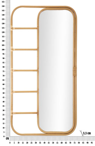 Miroir sur pied rectangulaire Panama Métal et Rotin