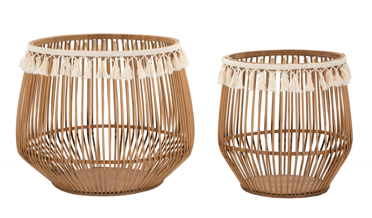 Ensemble de paniers ronds en rotin finition tissu naturel
