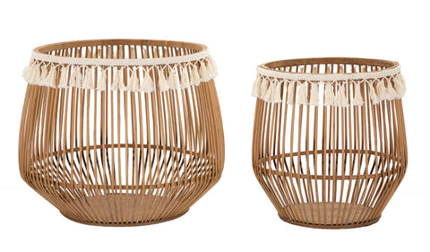 Ensemble de paniers ronds en rotin finition tissu naturel