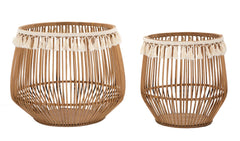 Ensemble de paniers ronds en rotin finition tissu naturel
