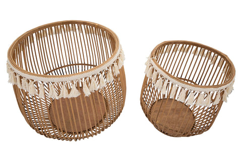 Ensemble de paniers ronds en rotin finition tissu naturel