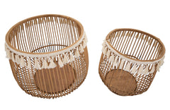 Ensemble de paniers ronds en rotin finition tissu naturel