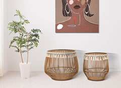 Ensemble de paniers ronds en rotin finition tissu naturel