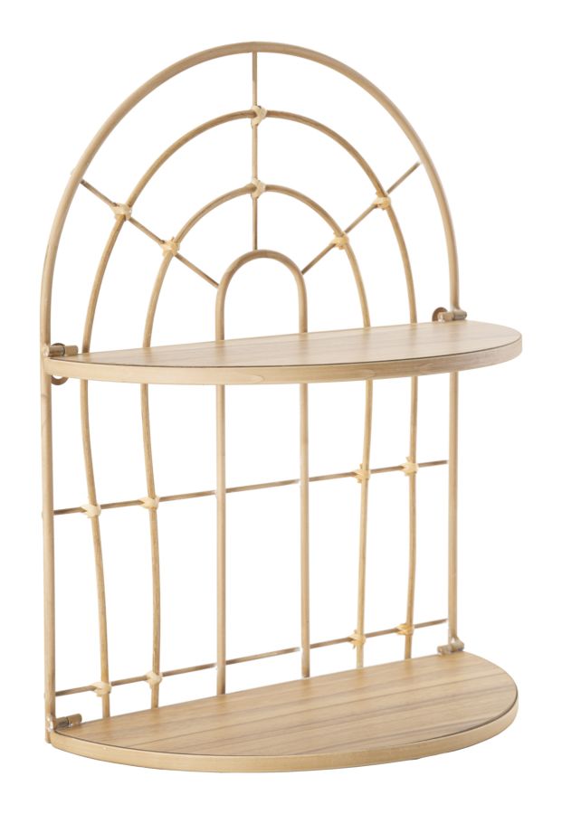 Estante de pared de metal con forma de arco y acabado de ratán