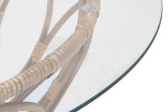 Table basse ronde Panama verre et métal avec finitions en rotin