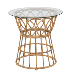 Table basse ronde Panama métal rotin et verre