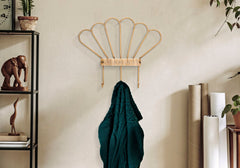 Porte-manteau mural 3 crochets métal et rotin couleur bambou naturel
