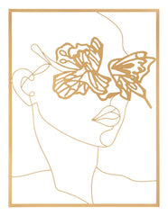 Panneau mural décoratif 3D visage avec papillons cadre rectangulaire en Fer Or