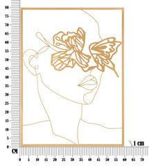 Panneau mural décoratif 3D visage avec papillons cadre rectangulaire en Fer Or