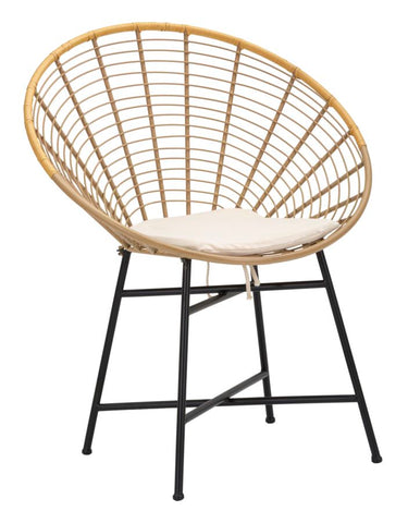 Chaise en métal Panama Rotin et coussin blanc