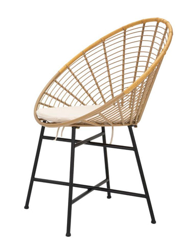 Chaise en métal Panama Rotin et coussin blanc