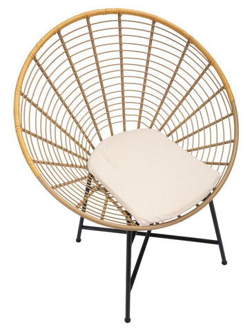 Chaise en métal Panama Rotin et coussin blanc