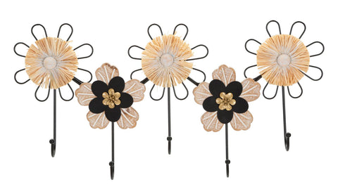 Porte-manteau mural fleurs Fer et Raphia