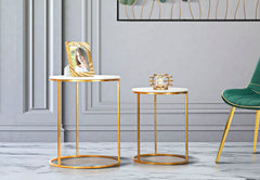 Table ronde Simply Marbre Blanc métal doré