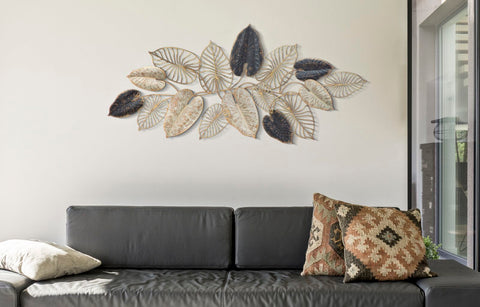 Panel de pared metálico hojas 3D motivos geométricos y florales