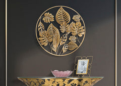 Panneau mural décoratif 3D en métal doré Jungle rond
