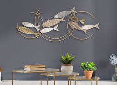 Panneau mural décoratif 3D Poissons Métal et MDF