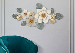Panneau mural décoratif 3D fleurs et feuilles finitions dorées