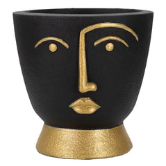 Vase visage stylisé en métal Noir et doré