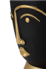 Vase visage stylisé en métal Noir et doré