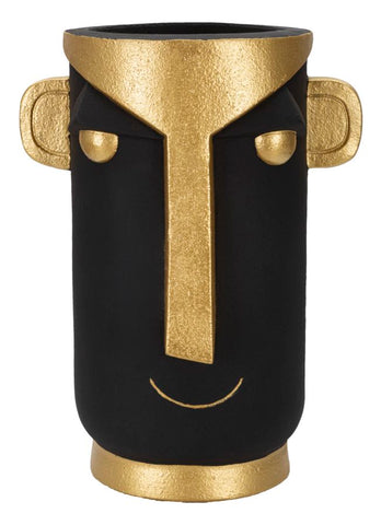 Vase visage stylisé noir et doré