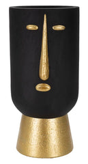 Vase tribal visage stylisé noir doré