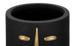 Vase tribal visage stylisé noir doré